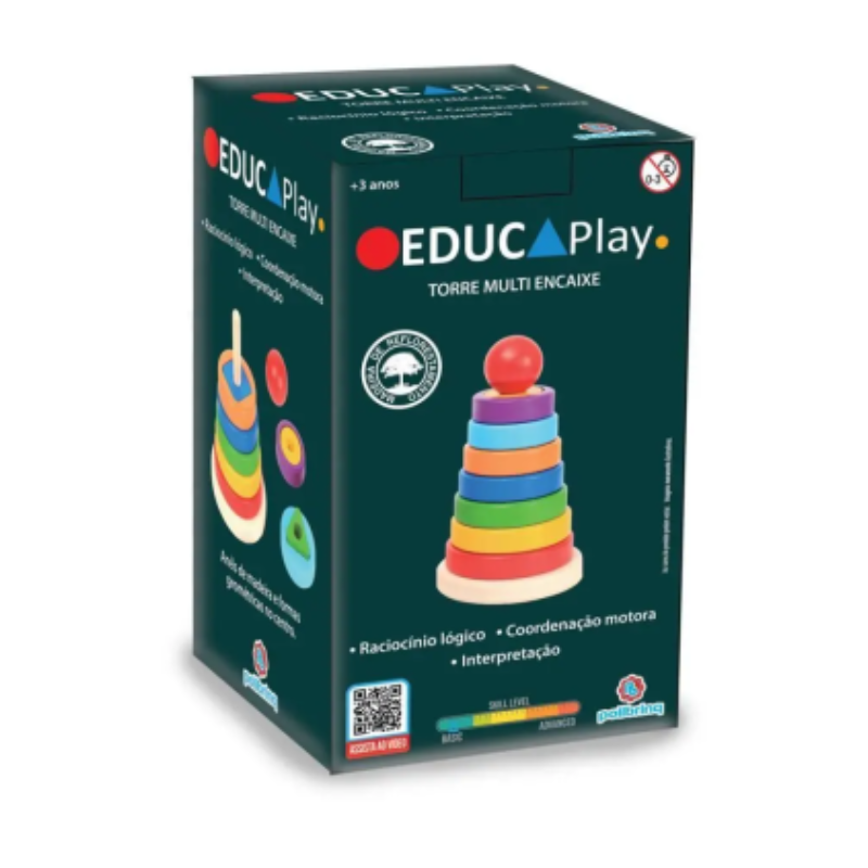 Brinquedo Educativo de Madeira Torre Multi Encaixe Polibrinq