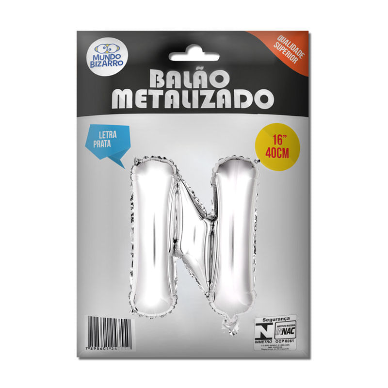Balão Metalizado Mundo Bizarro Prata 16” Letra N