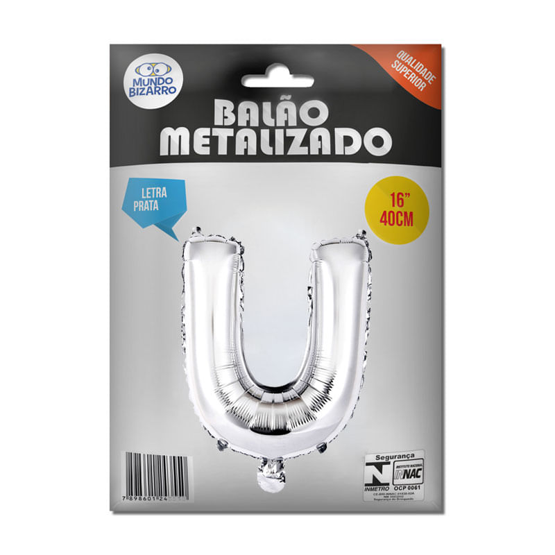 Balão Metalizado Mundo Bizarro Prata 16” Letra U