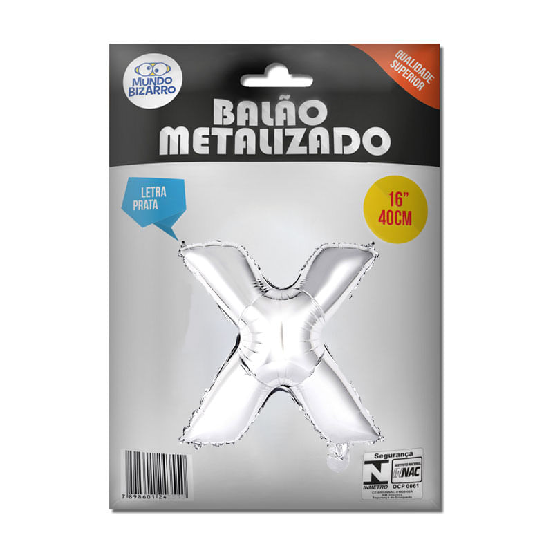 Balão Metalizado Mundo Bizarro Prata 16” Letra X