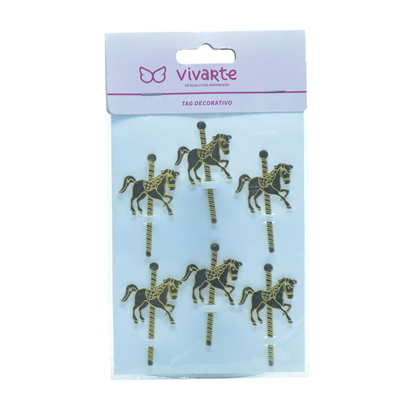 Tag Decorativa Vivarte 6cm Carrosel Dourado