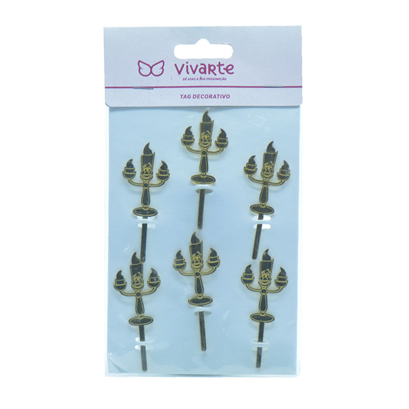 Tag Decorativa Vivarte 6cm Pincesa Bela Castiçal Dourado