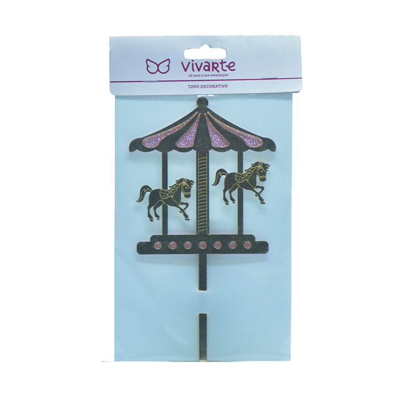 Topo para Bolo Vivarte 20cm Carrossel Dourado