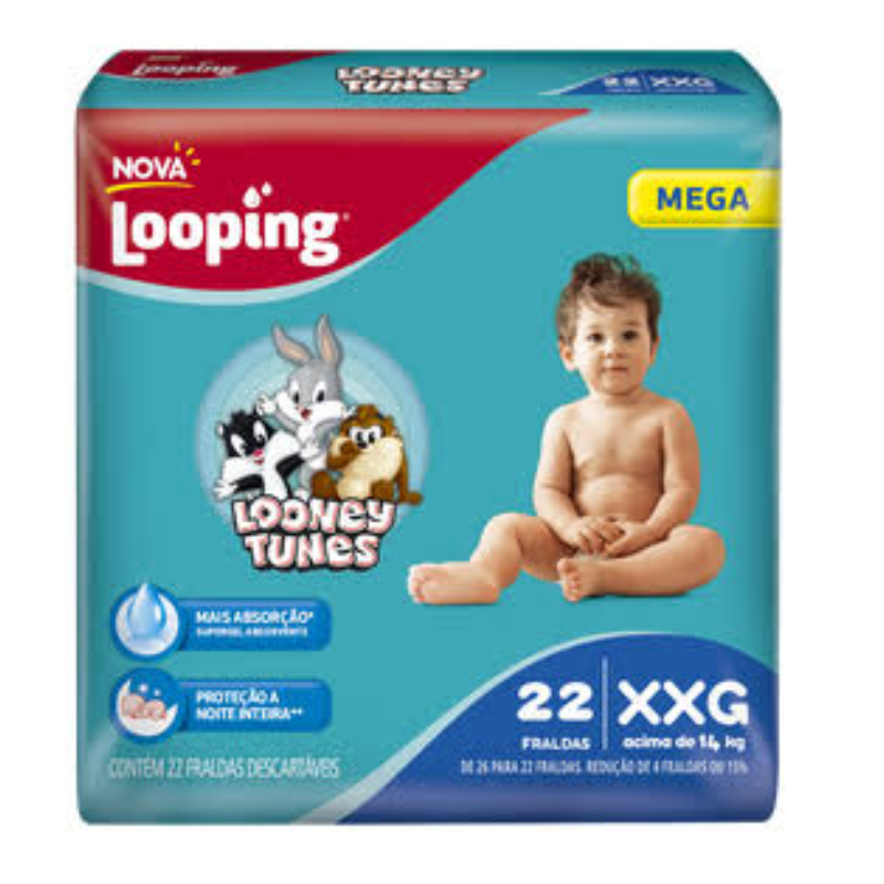 Fralda Looping Looney Tunes Mega XXG 22 Unid.