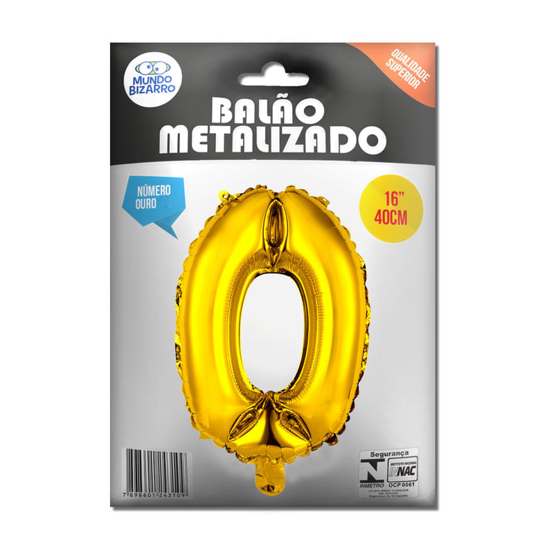 Balão Metalizado Mundo Bizarro Ouro 16” Número 0