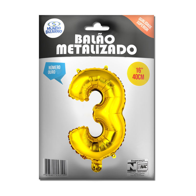 Balão Metalizado Mundo Bizarro Ouro 16” Número 3