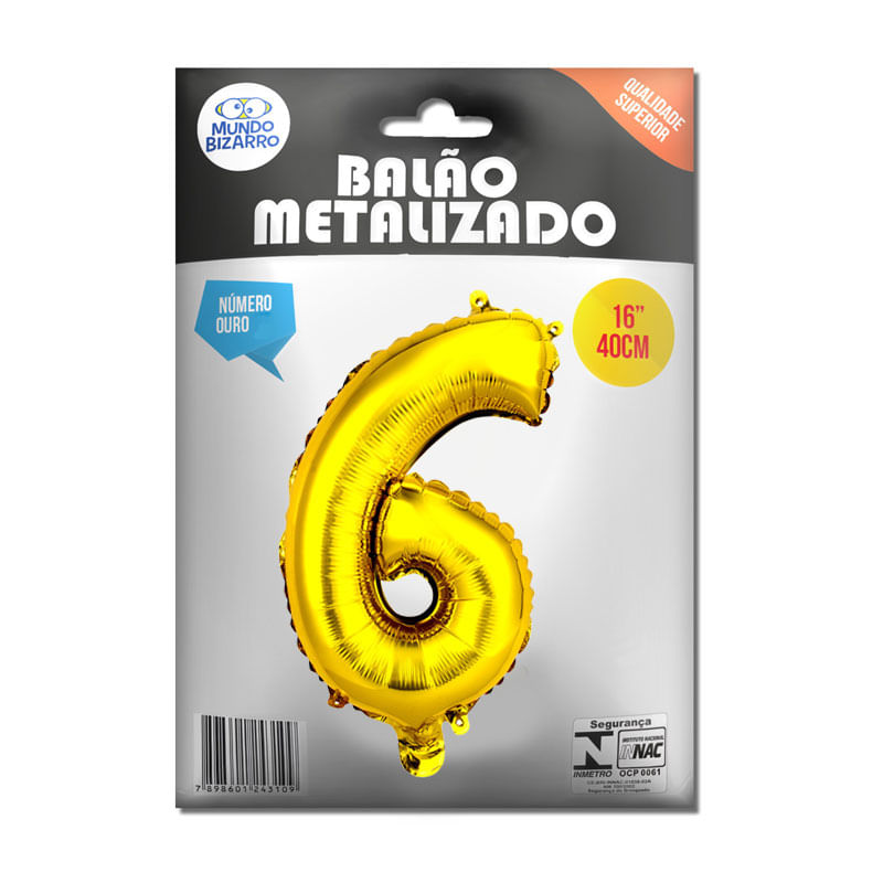 Balão Metalizado Mundo Bizarro Ouro 16” Número 6