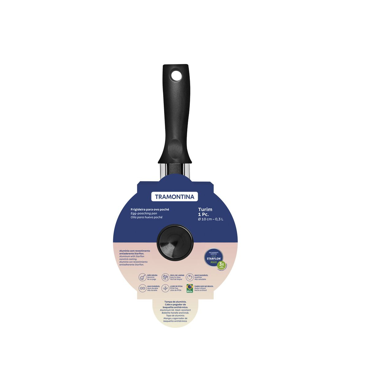 Frigideira para Ovo Poché Tramontina Turim em Alumínio com Revestimento Interno e Externo em Antiaderente Starflon Max Chumbo 10 cm 0,3 L