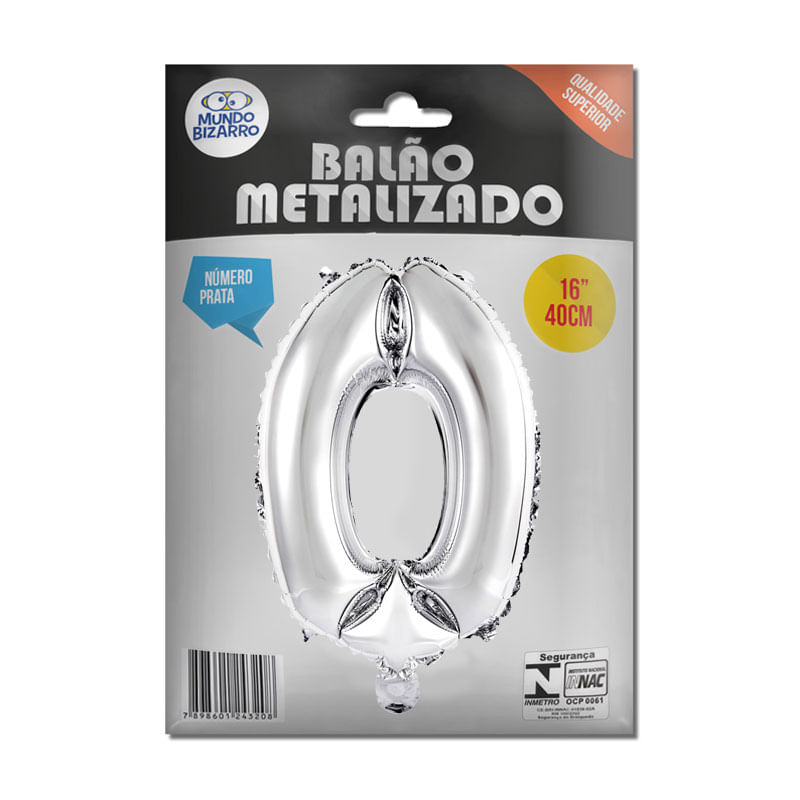 Balão Metalizado Mundo Bizarro Prata 16” Número 0