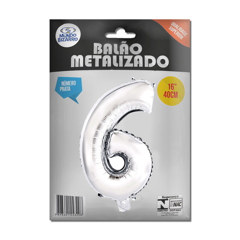 Balão Metalizado Mundo Bizarro Prata 16” Número 6
