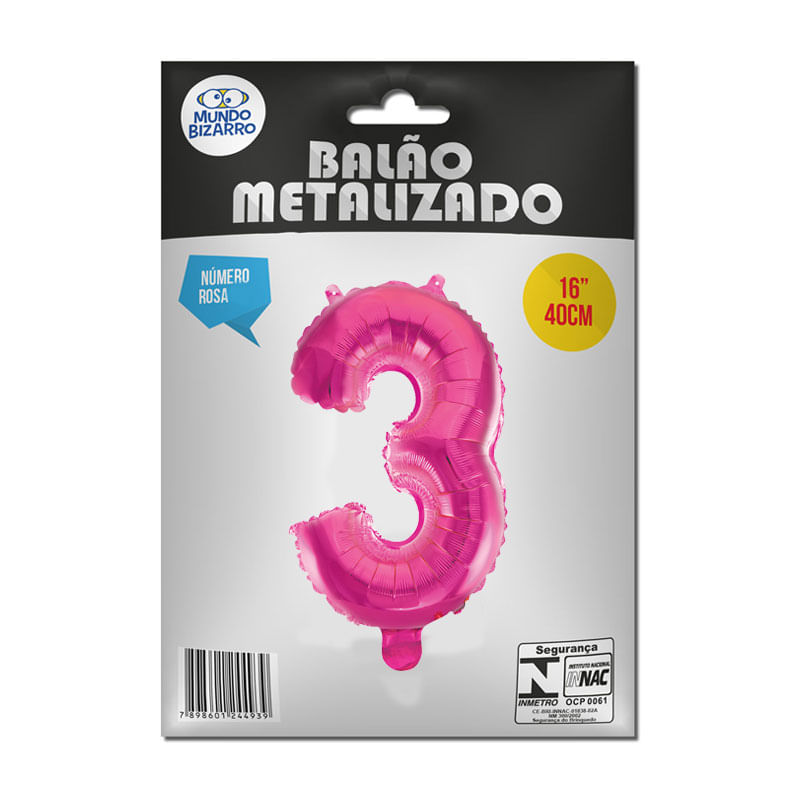 Balão Metalizado Mundo Bizarro Rosa 16” Número 3