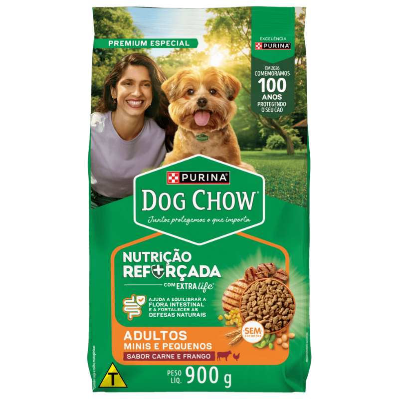Ração Purina Dog Chow Cães Adultos Minis e Pequenos Carne e Frango 900g