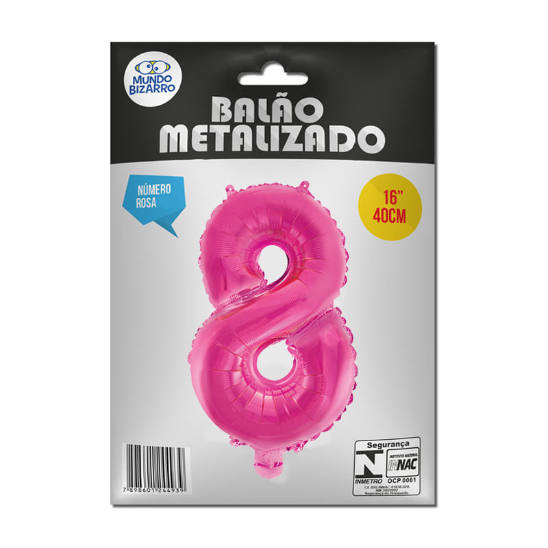 Balão Metalizado Mundo Bizarro Rosa 16” Número 8