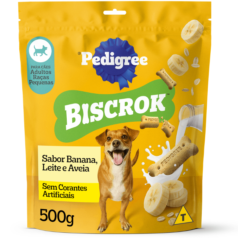 Biscoito Pedigree Biscrok para Cães Adultos de Raças Pequenas Sabor Banana, Leite e Aveia 500g