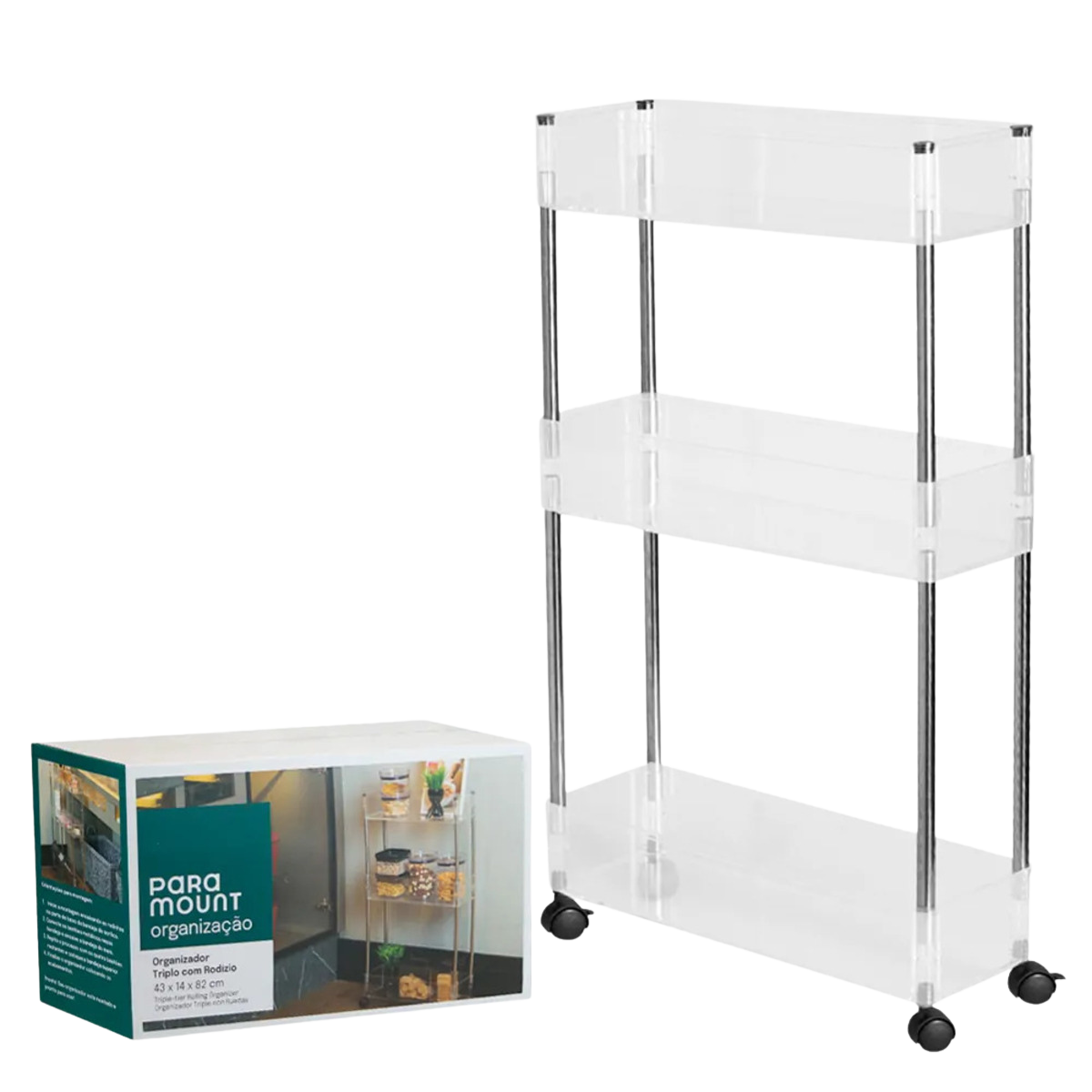 Organizador Triplo Com Rodízio - 43x14x82cm