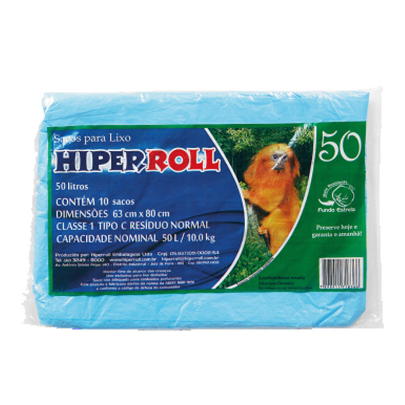 Saco Para Lixo Hiperroll 50L Azul 10un