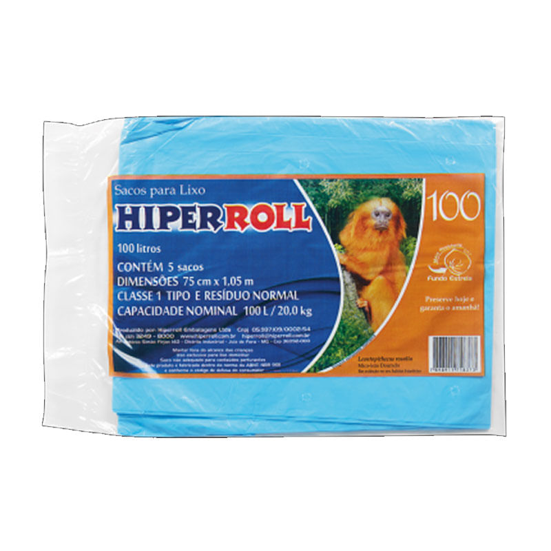 Saco Para Lixo Hiperroll 100L Azul 5un