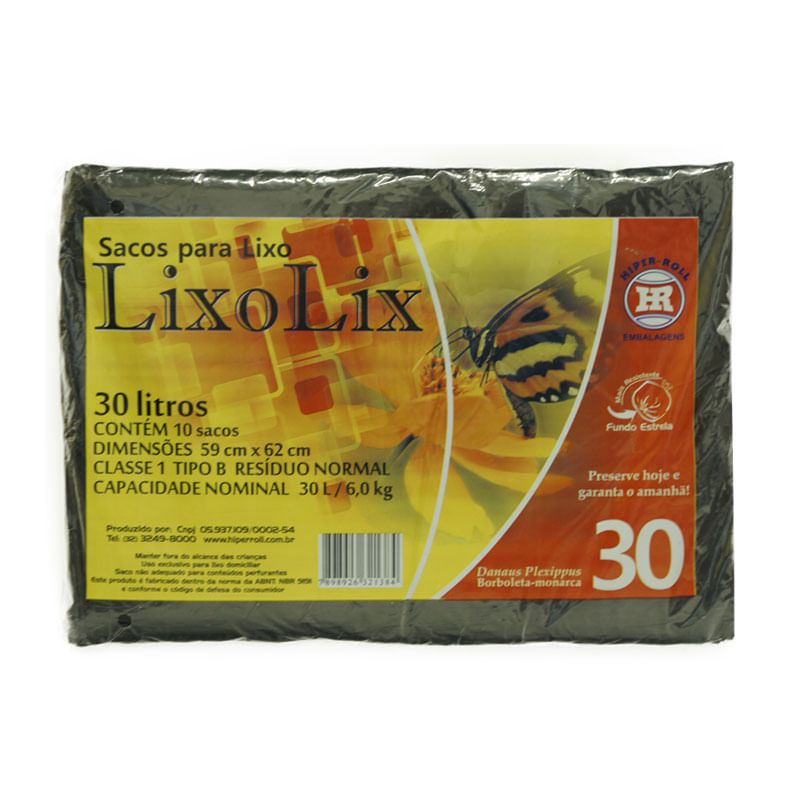 Saco Para Lixo Hiperroll 30L Preto 10un