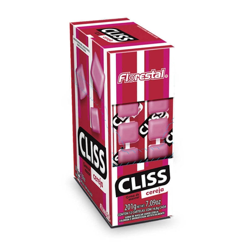 Chiclete Cliss Florestal Cartela Cereja 12un
