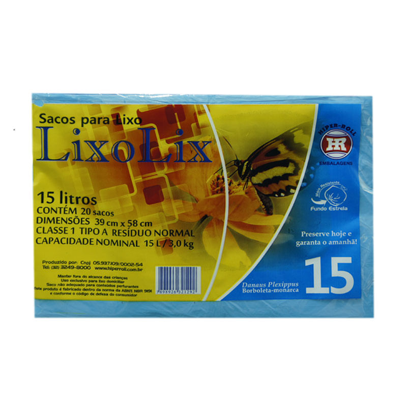 Saco Para Lixo Hiperroll 15L Azul 20un