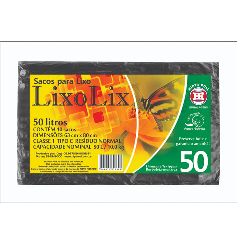 Saco Para Lixo Hiperroll 50L Preto 10un