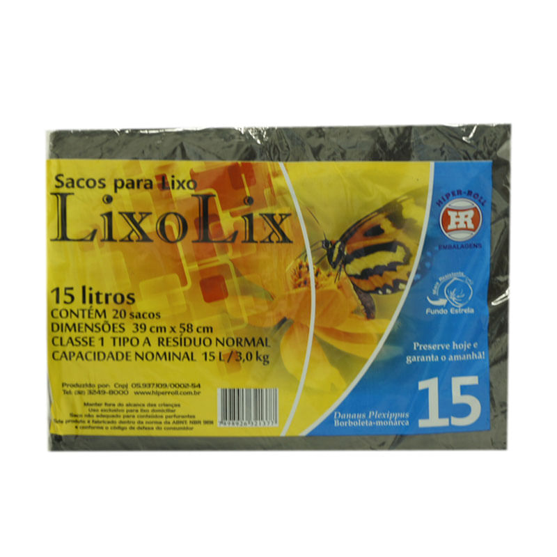Saco Para Lixo Hiperroll 15L Preto 20un