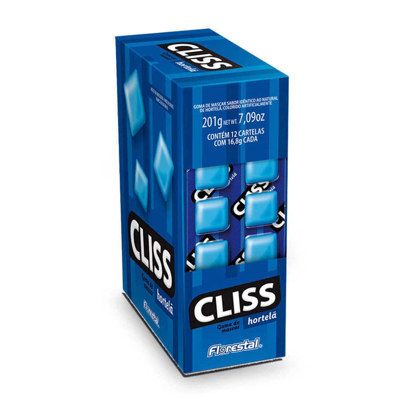 Chiclete Cliss Florestal Cartela Hortelã 12un