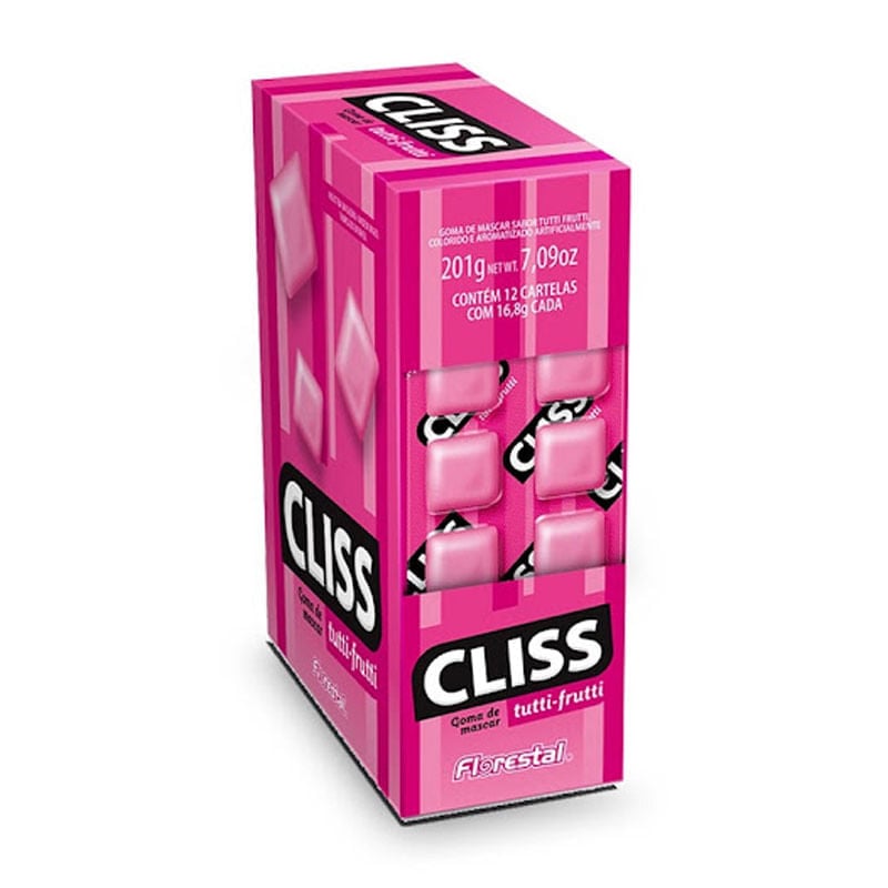 Chiclete Cliss Florestal Cartela Tutti-Frutti 12un