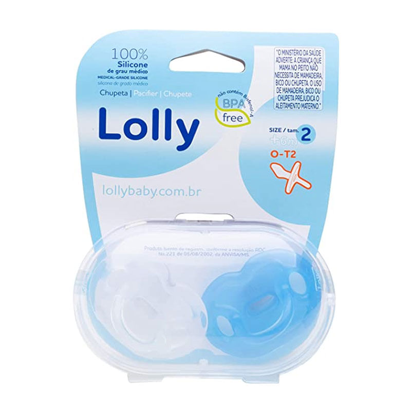 Chupeta de Silicone OT2 Tranparente Azul Blister 2un