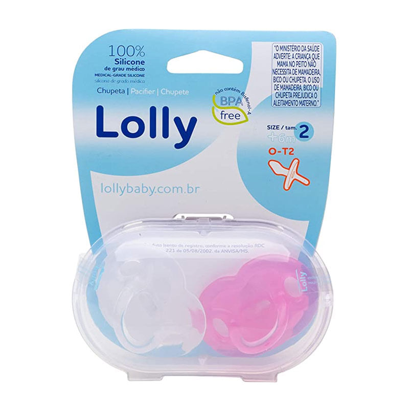 Chupeta de Silicone OT2 Tranparente Rosa Blister 2un