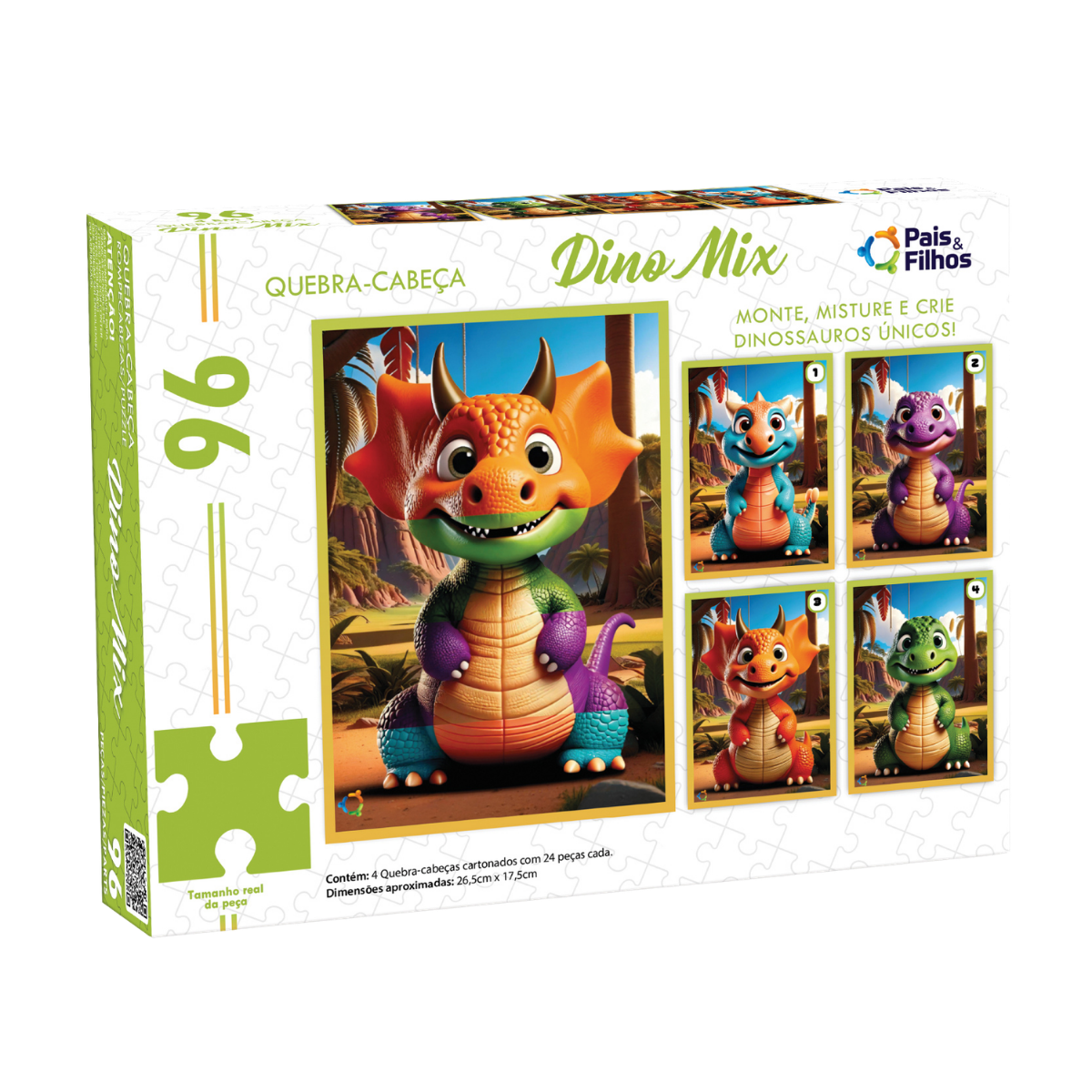 Quebra-Cabeça Dino Mix - 96 Peças 