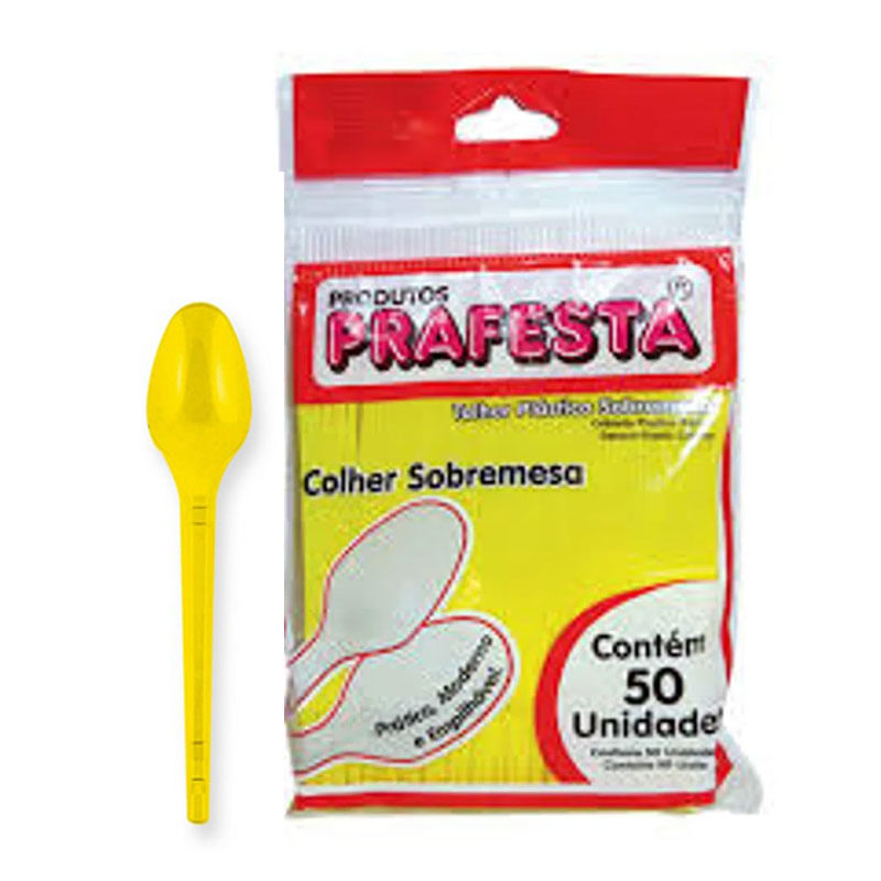Colher Para Sobremesa Descartável Pequena Amarela Prafesta