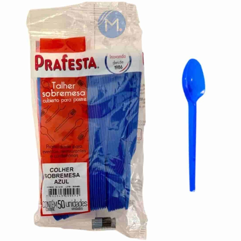Colher Descartável Sobremesa Pequena Azul Prafesta