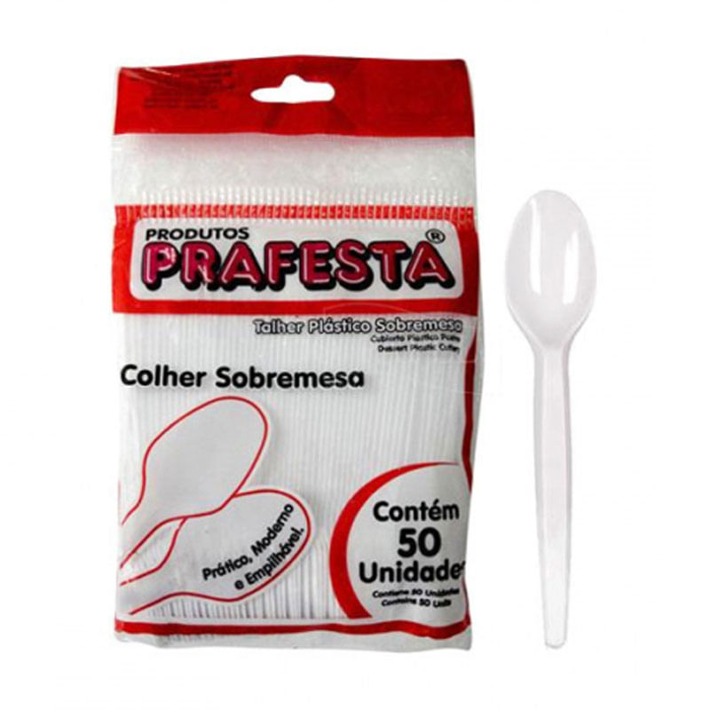 Colher Para Sobremesa Descartável Pequena Branca Prafesta