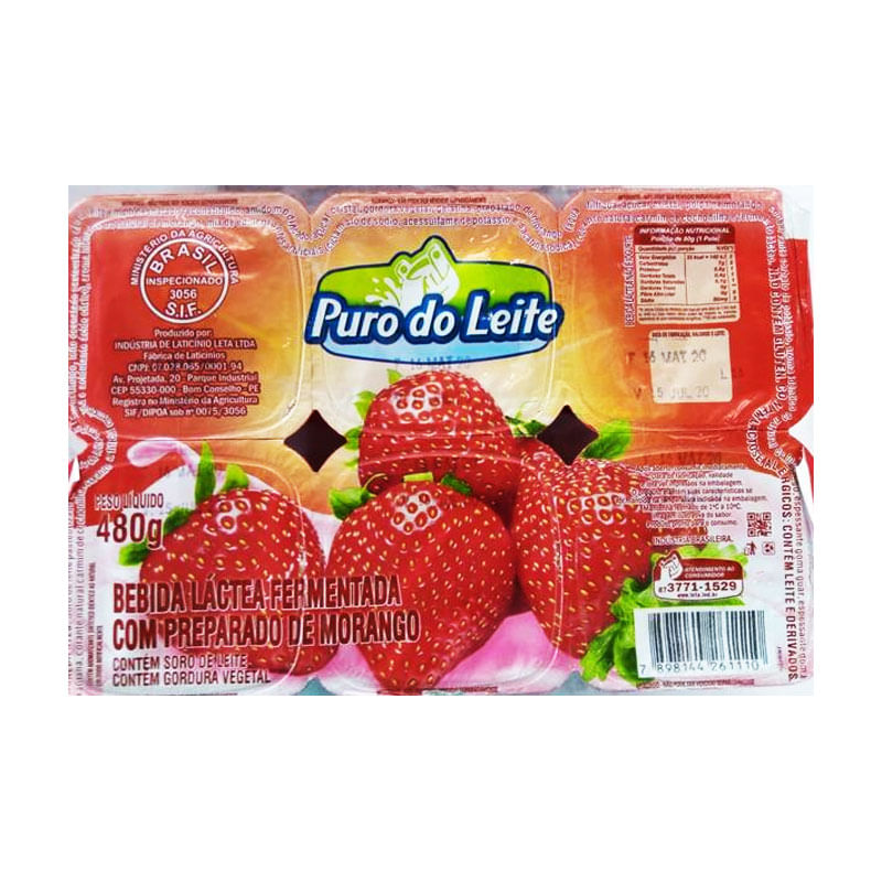 Polpa Puro do Leite Bandeja Morango 480g