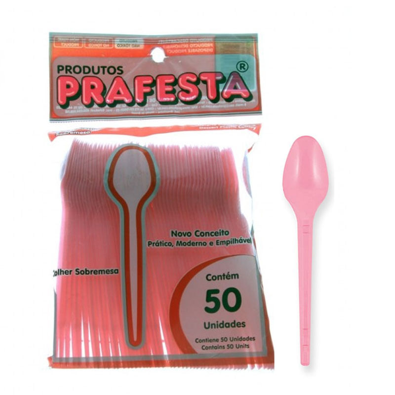 Colher Para Sobremesa Descartável Pequena Rosa Prafesta