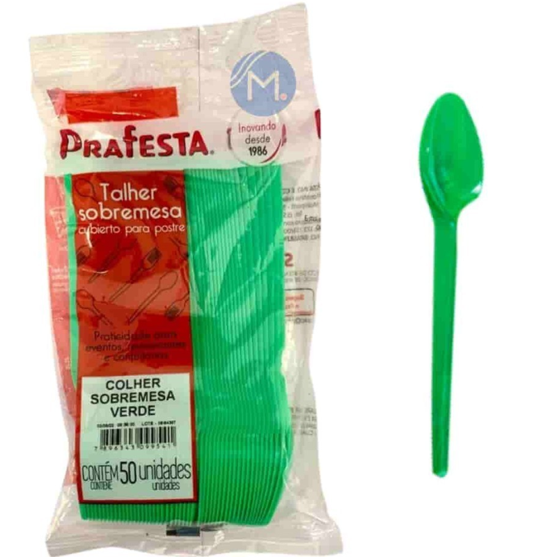 Colher Descartável Sobremesa Pequena Verde Prafesta