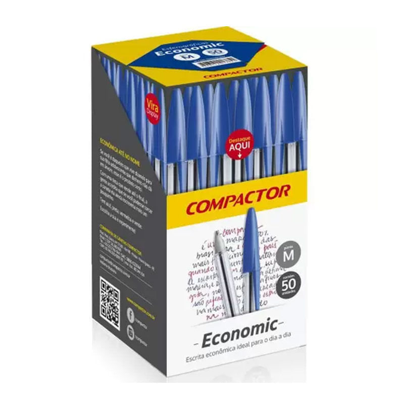 Caneta Esferográfica Economic Azul Compactor 50 Unidades