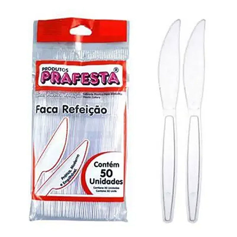 Faca Para Refeição Descartável Grande Cristal Prafesta
