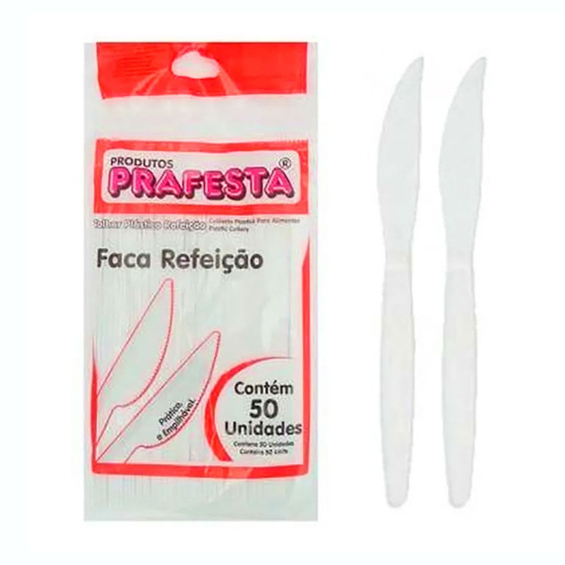 Faca Para Refeição Descartável Grande Branca Prafesta