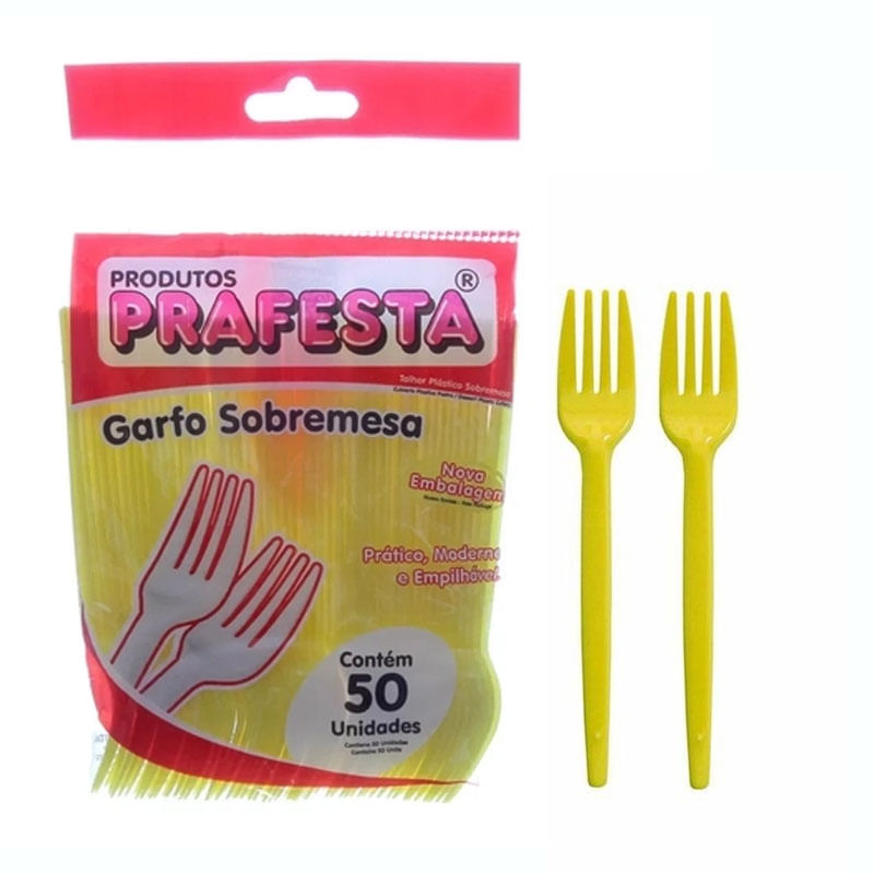 Garfo para Sobremesa Descartável Pequeno Amarelo Prafesta