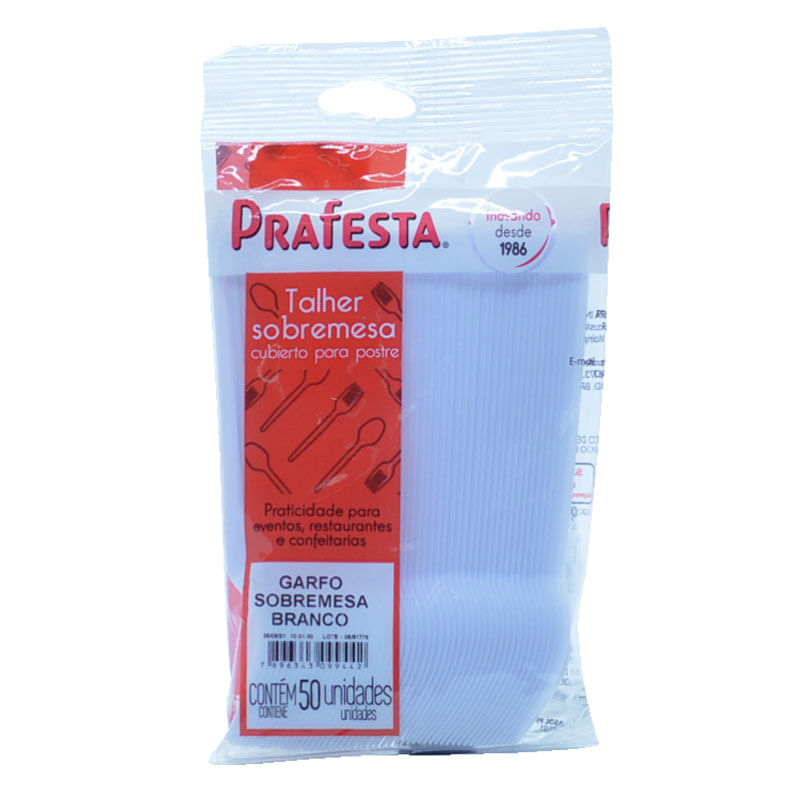 Garfo para Sobremesa Descartável Pequeno Branco Prafesta