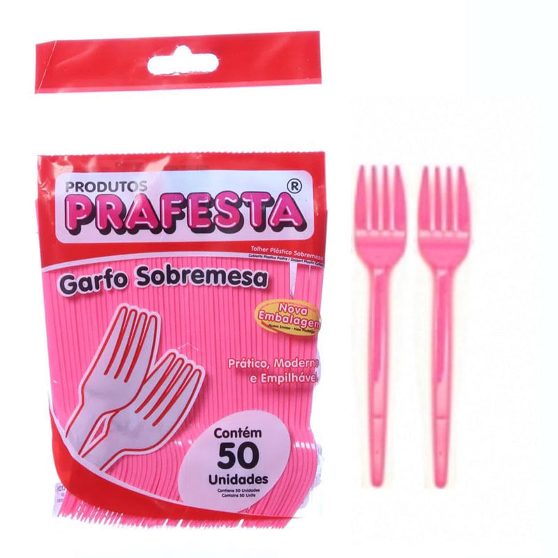 Garfo Para Sobremesa Descartável Pequeno Rosa Prafesta