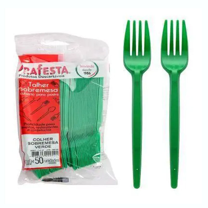 Garfo Para Sobremesa Descartável Pequeno Verde Prafesta