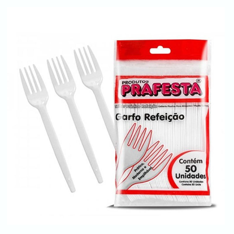 Garfo Descartável Para refeição Grande Branco Prafesta