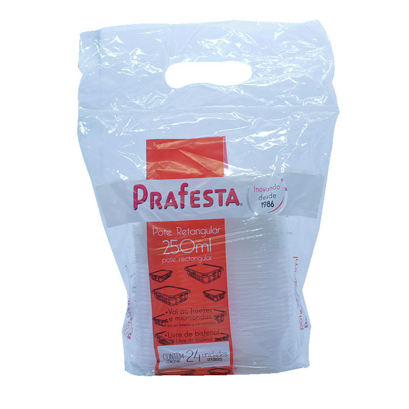 Pote Retangular Com Tampa Prafesta 250ml com 24un