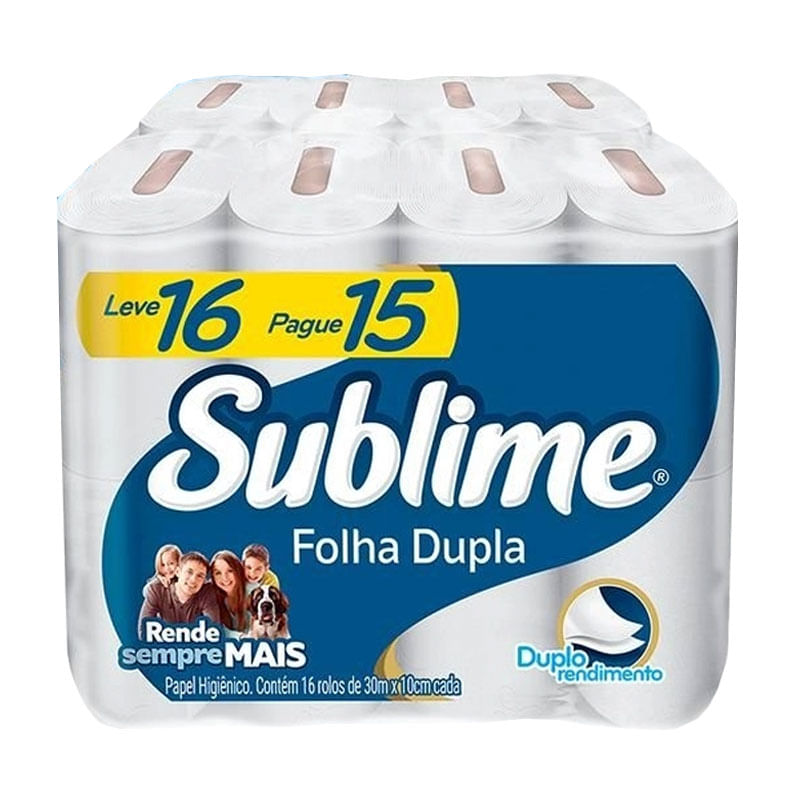 Papel Higiênico Sublime Folha Dupla 30m Leve 16 Pague 15 Rolos