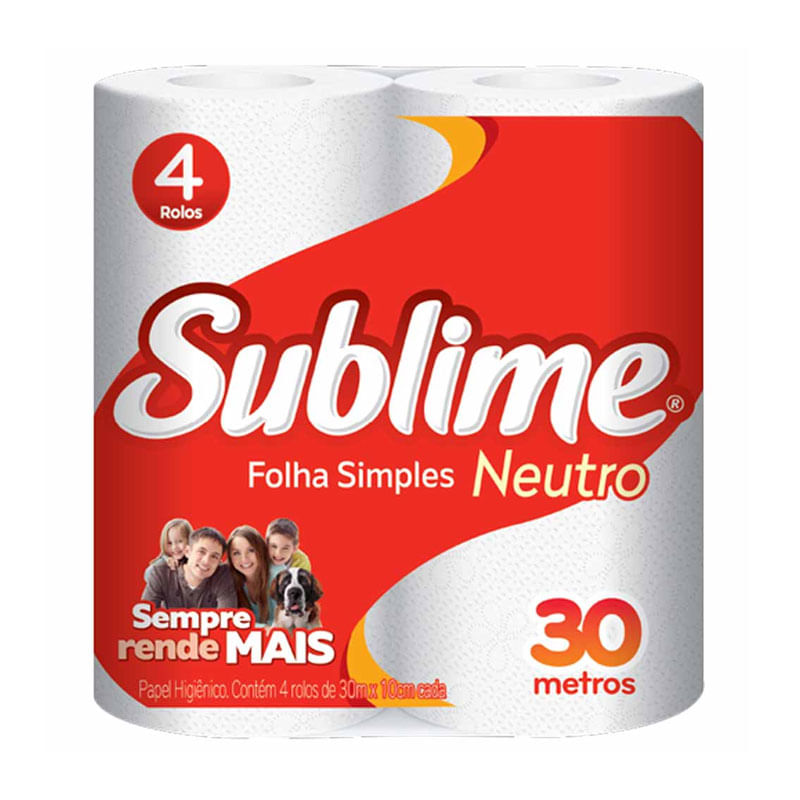 Papel Higiênico Sublime Folha Simples 30m Neutro 4 Rolos 