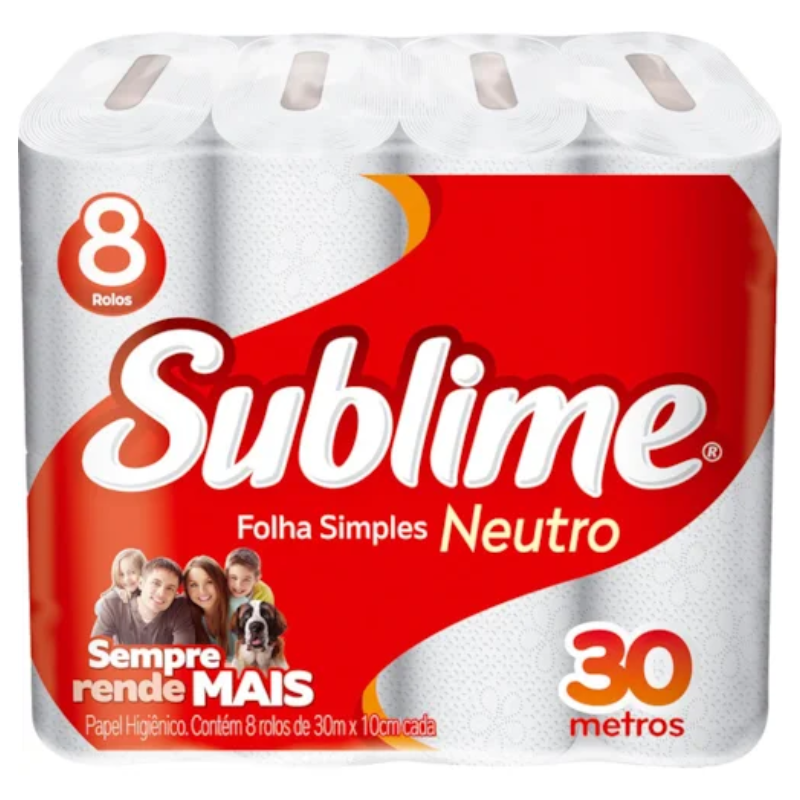 Papel Higiênico Sublime Folha Simples 30m Neutro 8 Rolos