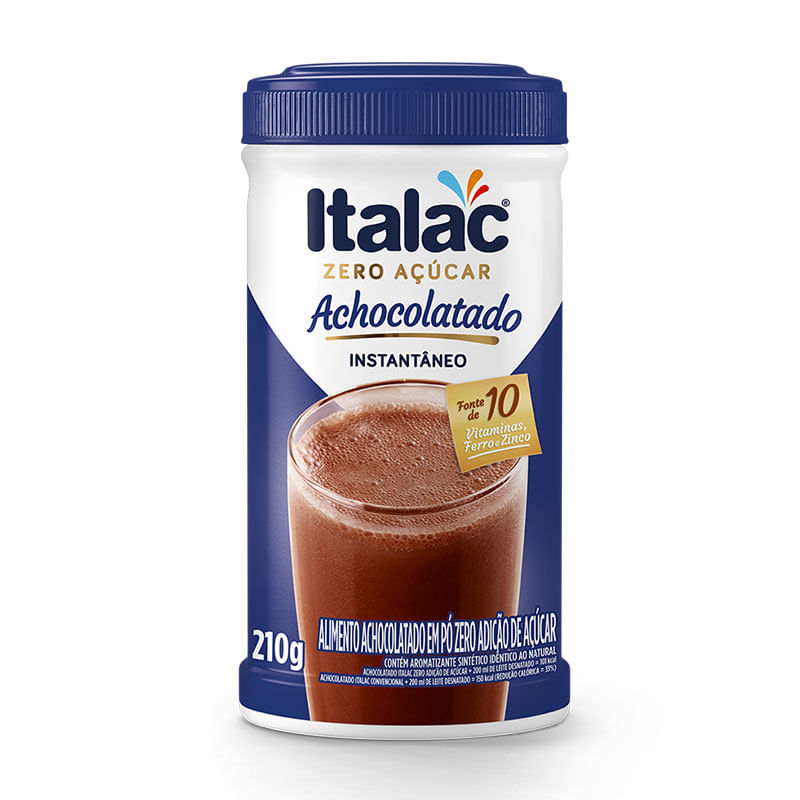 Achocolatado em Pó Italac Zero Açúcar 210g Pote